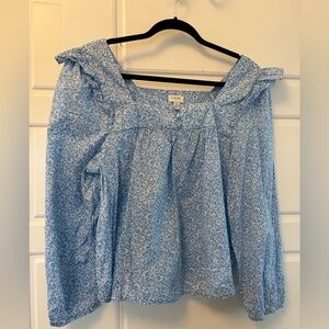 J. Crew Light Blue 100% Cotton Floral Blouse